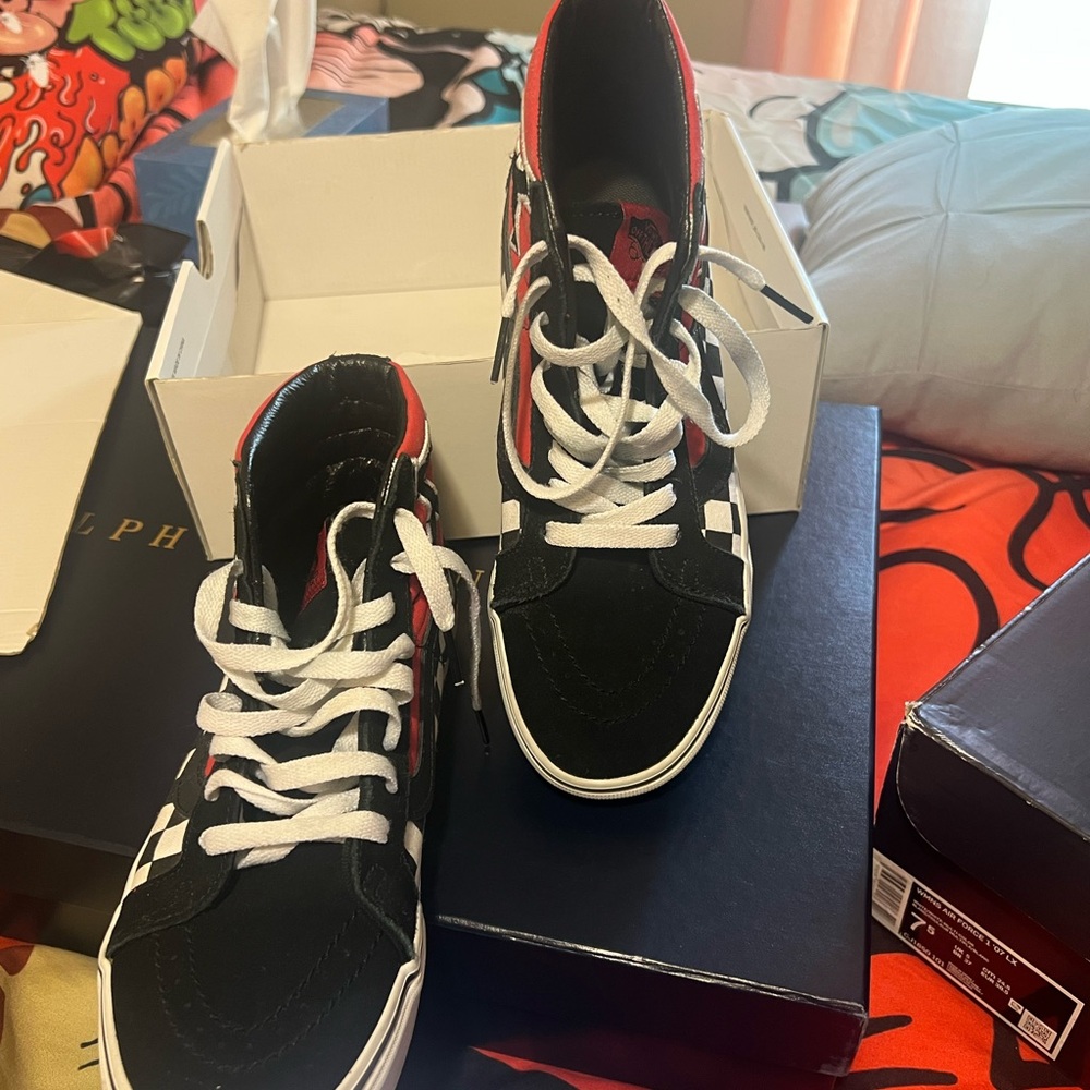 Vans Black and Red High-Top Sneakers